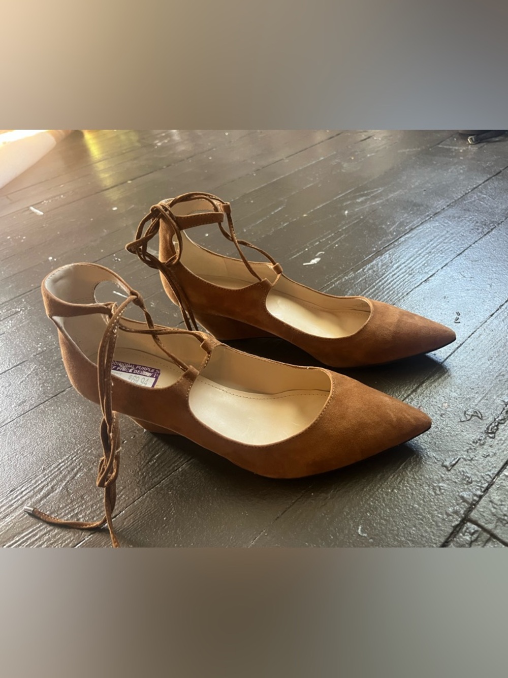 Marc Fisher Tan Suede Pointed-Toe Lace-Up Wedges - Picture 8 of 9